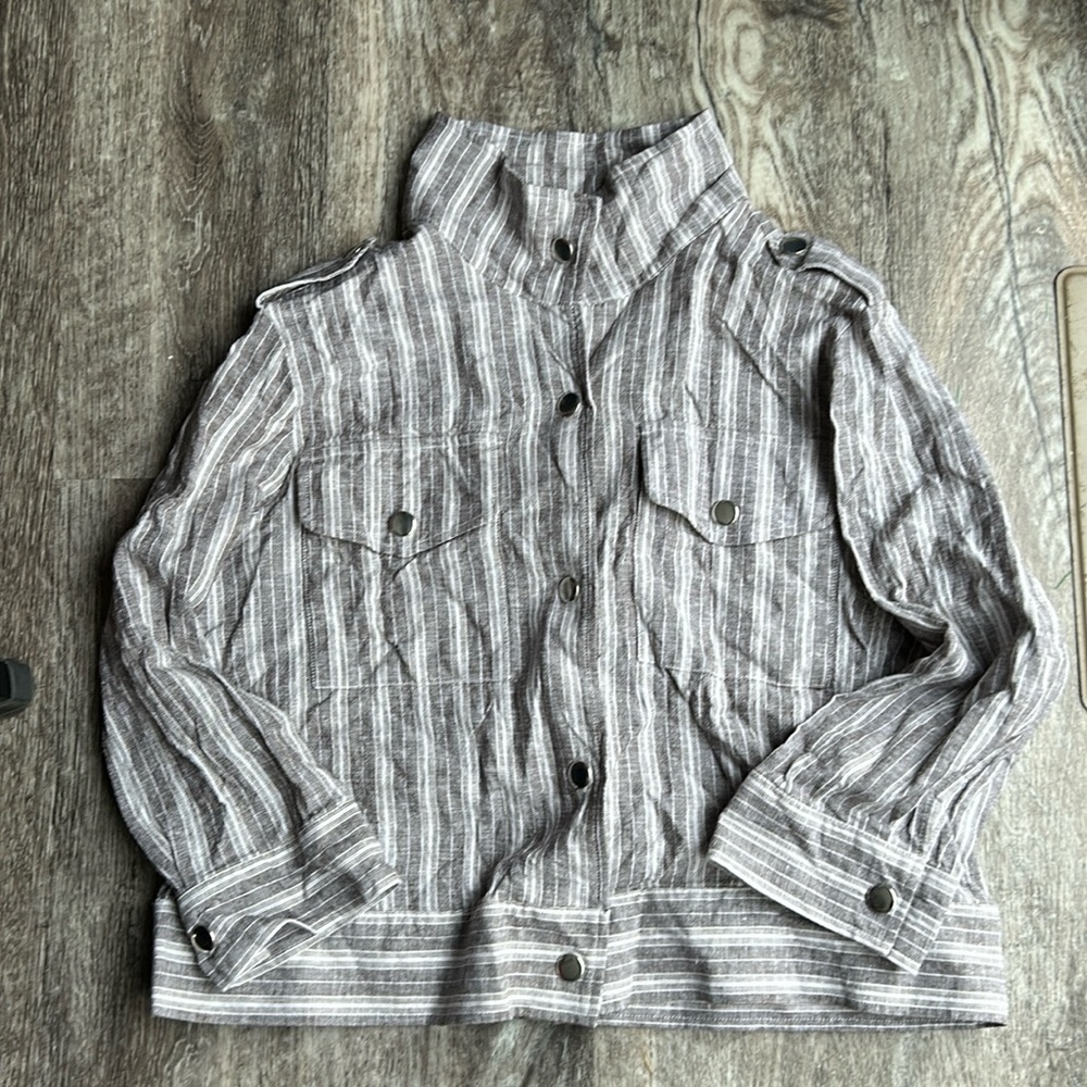 Christopher & banks jacket grey stripe with snaps Size Large